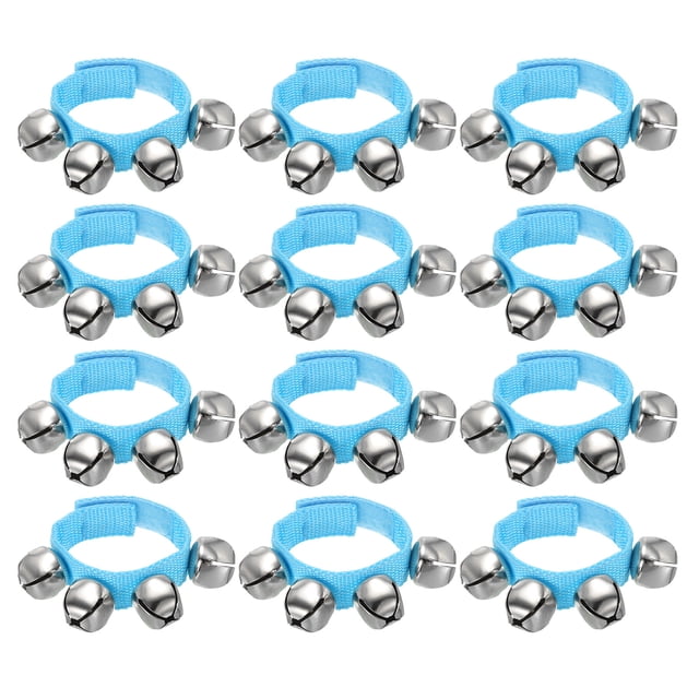 Unique Bargains 12 Pcs Clochettes de Poignet, Clochettes de Cheville Instruments de Percussion Rythme Musical pour Fête Noël, Bleu