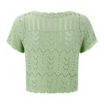 thumbnail image 5 of BODOAO Women's Summer Short Sleeve Cropped Crochet Cardigan Tie Front Open Knit Bolero Shrug Lightweight for Casual Beach Vacation Hollow Knit Top Solid Color Slim Top Blouse Green L, 5 of 9