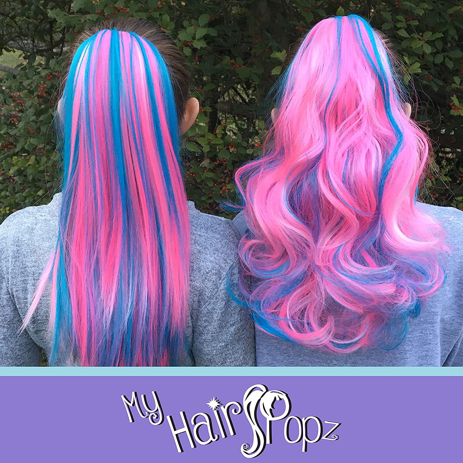 My Hair Popz Colorful Clip-in Hair Extensions for Kids - Rainbow Unicorn Hair Accessories for Girls