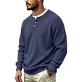 thumbnail image 2 of UDAUDU Mens Waffle Long Sleeve Shirt Slim Fit Henley Casual Long Sleeve Thermal Shirts Lightweight Comfort Oversized Tshirts Navy 2XL, 2 of 10