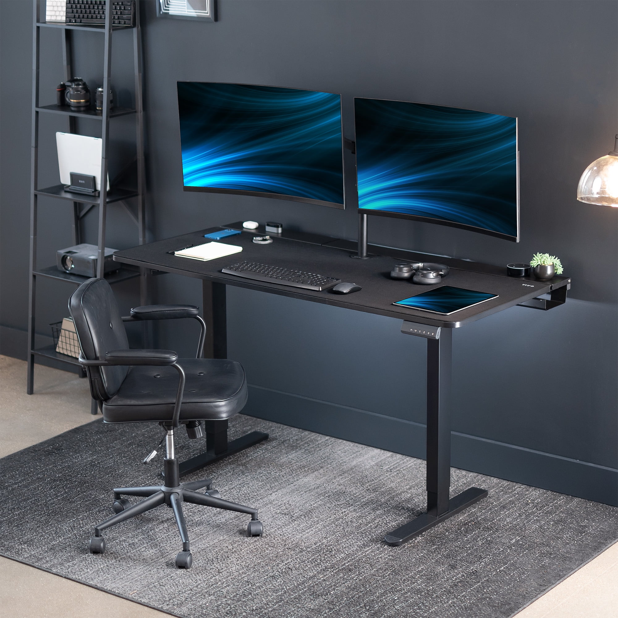 VIVO Electric 60" x 30" Desk, Full Pad, Black Hidden Cable Tabletop, Black Frame