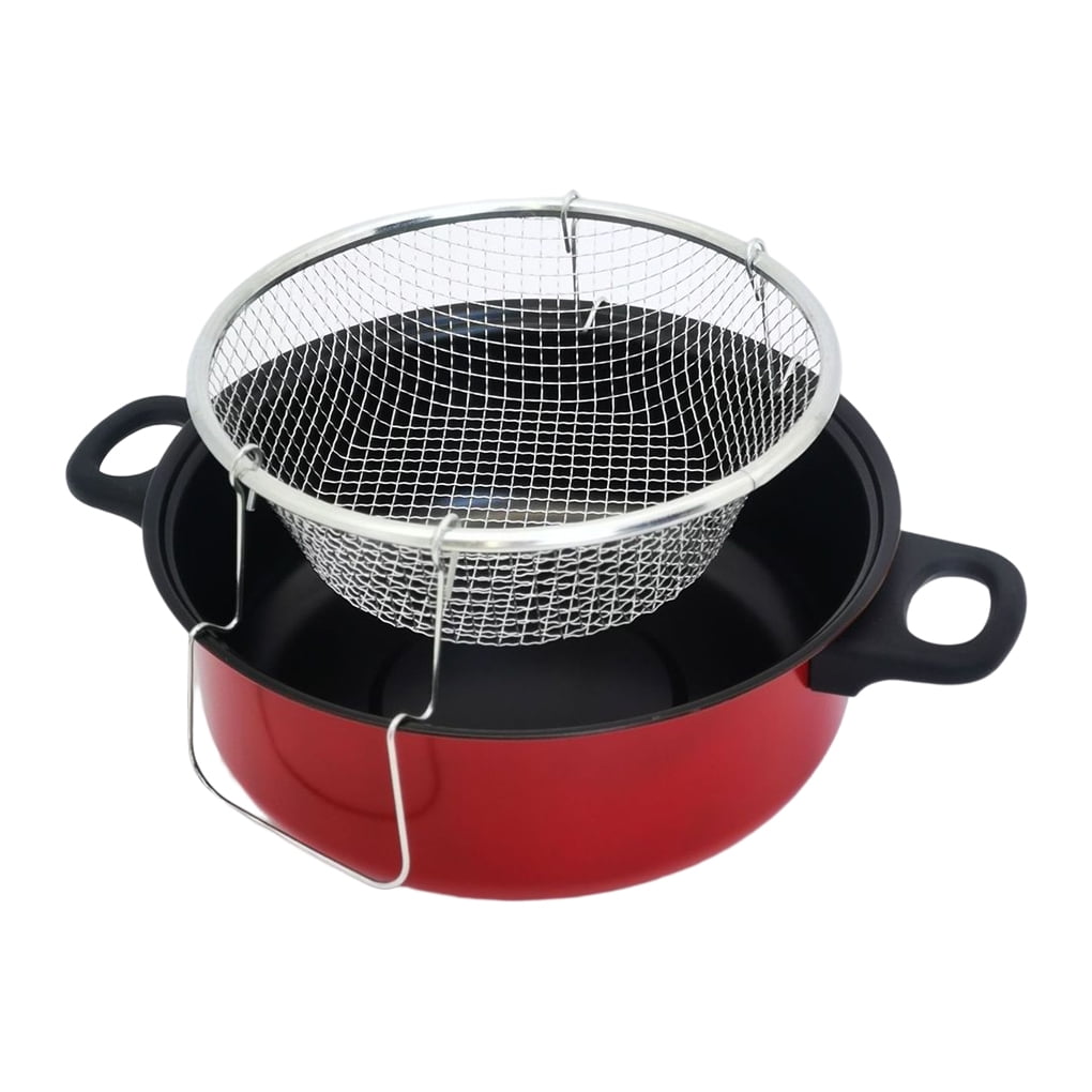 Elenxs. Deep Fry Pot with Lid Stainless Steel Fries Fryer Mesh Basket Nonstick Pots Chip Pan