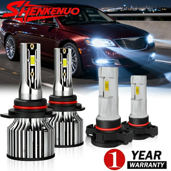 For 2011-2012 Chrysler 200 LED Headlight Bulbs 9012 High/Low Beam 2504 Fog Light 6500K, Pack of 4