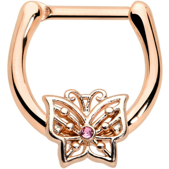 Body Candy 16G Womens PVD Steel Septum Jewelry Pink Butterfly Daith Tragus Cartilage Clicker 5/16