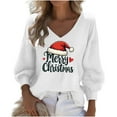 thumbnail image 2 of Hipattires Long Sleeve Tops for Women Christmas Dressy Pullover Graphic Casual V-Neck Winter Waffle Womens Shirts White, 2 of 3