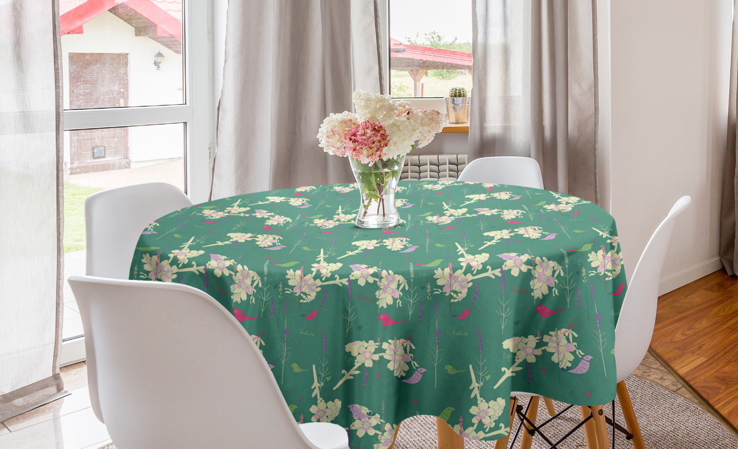 Ambesonne Bird Tablecloth 60 X 84 Herbal Spring Flower Blossom Nature Graphic Print on Pastel Backdrop Laurel Green Multicolor Rectangular Table Cover for Dining Room Kitchen Decor