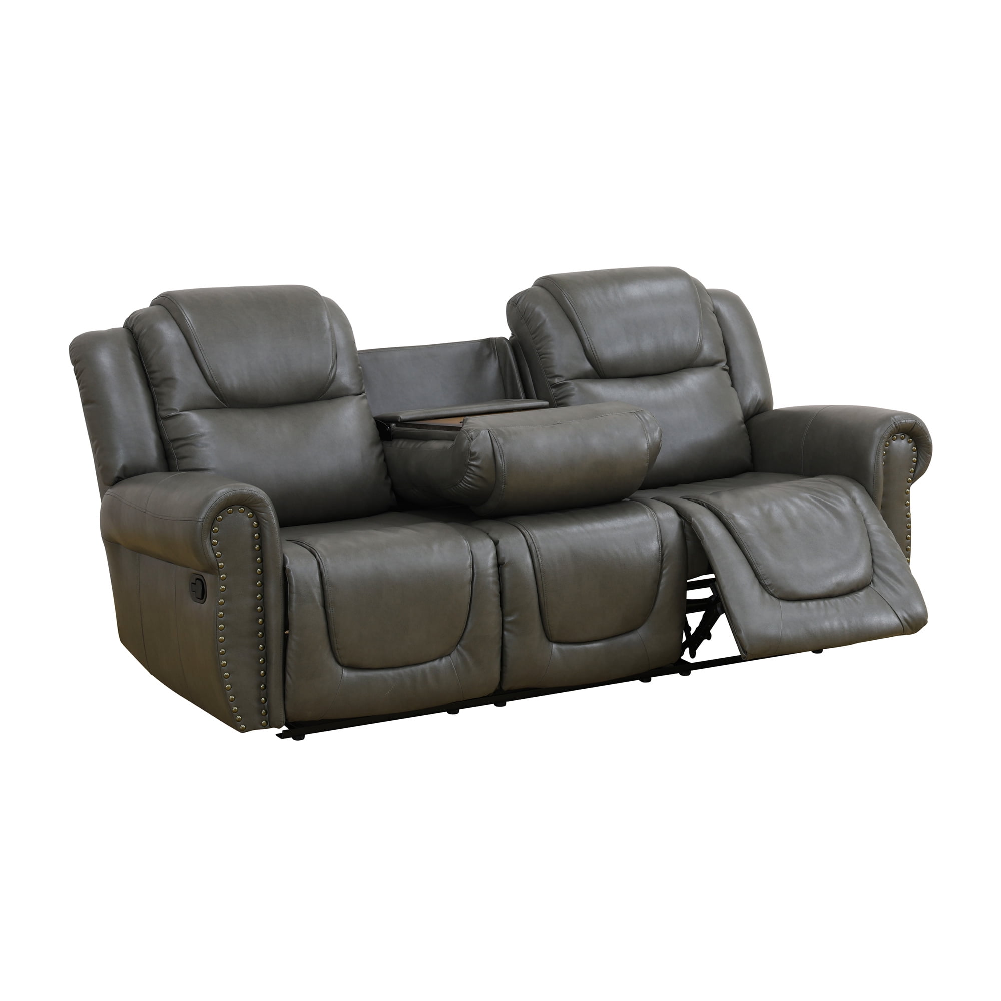 Aukfa 86" Triple Recliner Chair Oversized Loveseat RV Sofa w/ Cupholder, Home Theater Seating, Leather, Gray