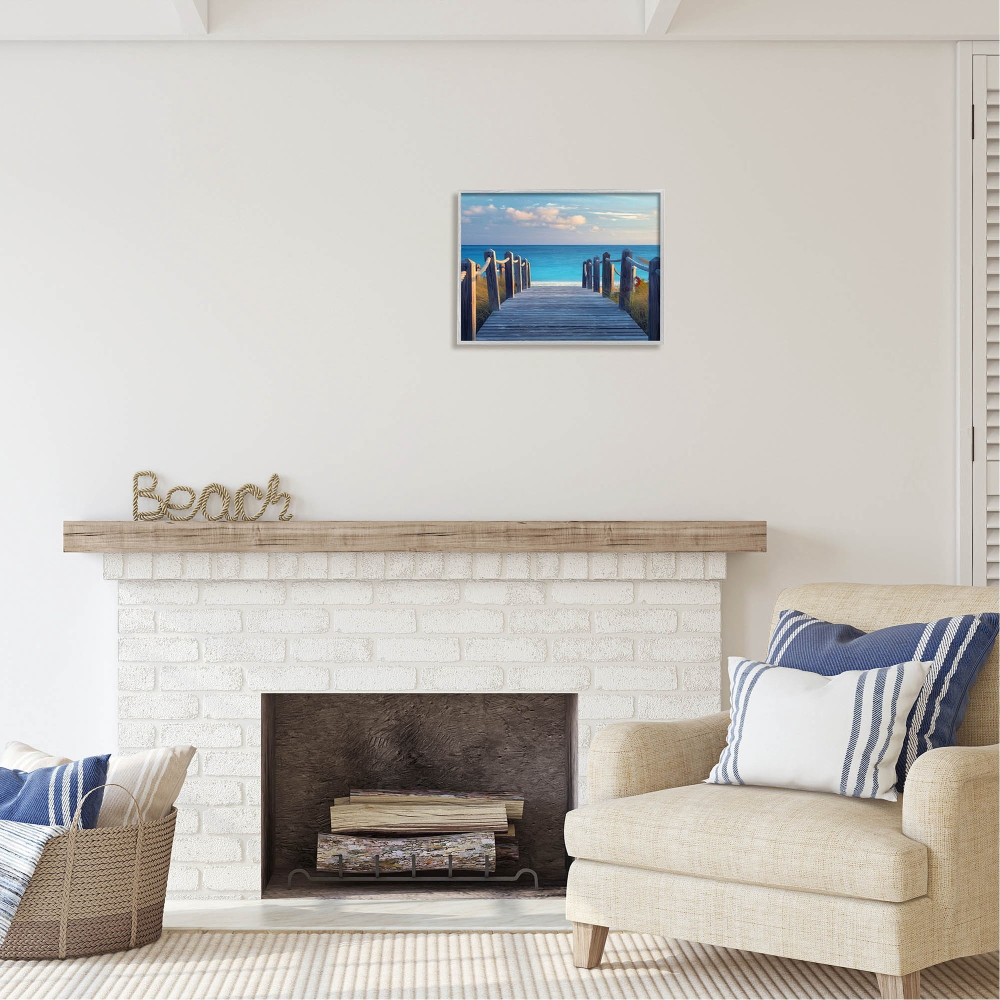 Stupell Industries Summer Boardwalk Beach View Coastal Photography Gray Framed Art Print Wall Art