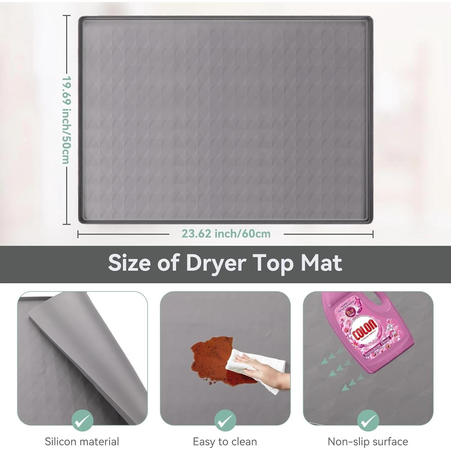 Washer and Dryer Top Protector Mat,23.6“ x 19.7" Silicone Rubber Mat for Laud...