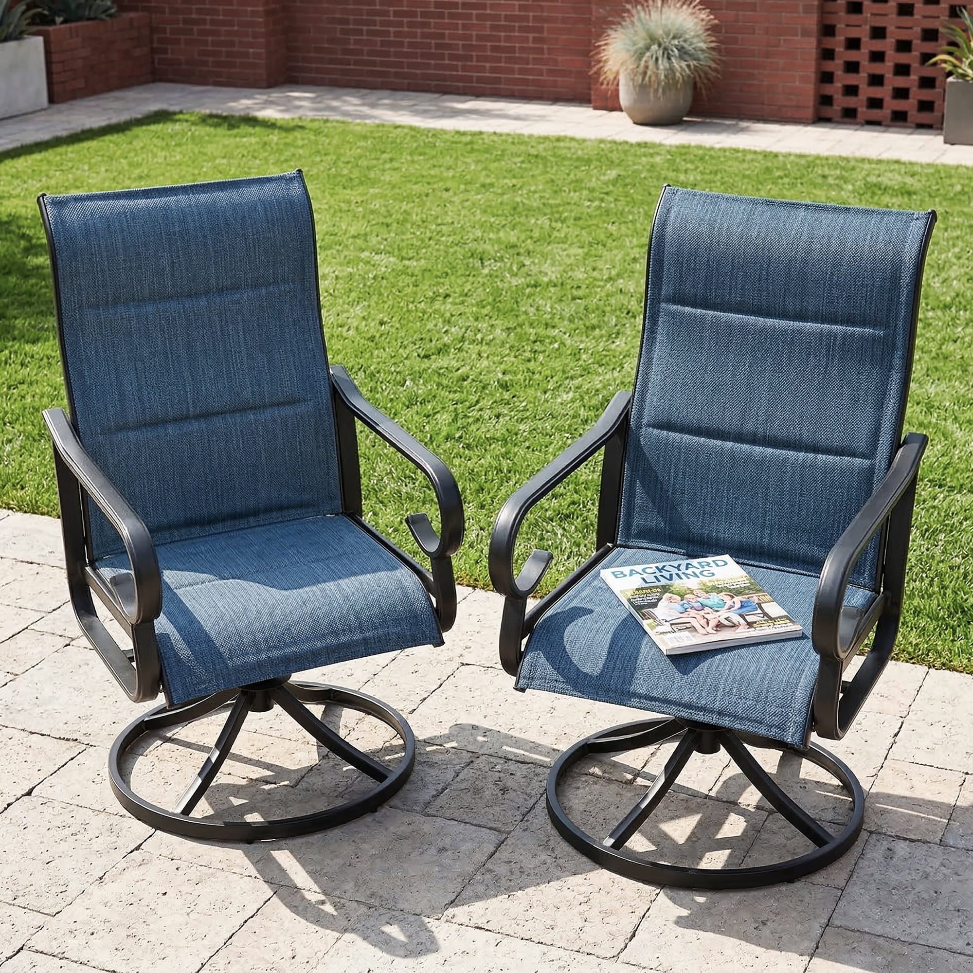 Nuu Garden Patio Swivel Dining Chairs Set of 2, High Back with Padded All-Weather Breathable Textilene, Powder-Coated Swivel Rocker Chairs for Lawn, Porch or Garden, Blue