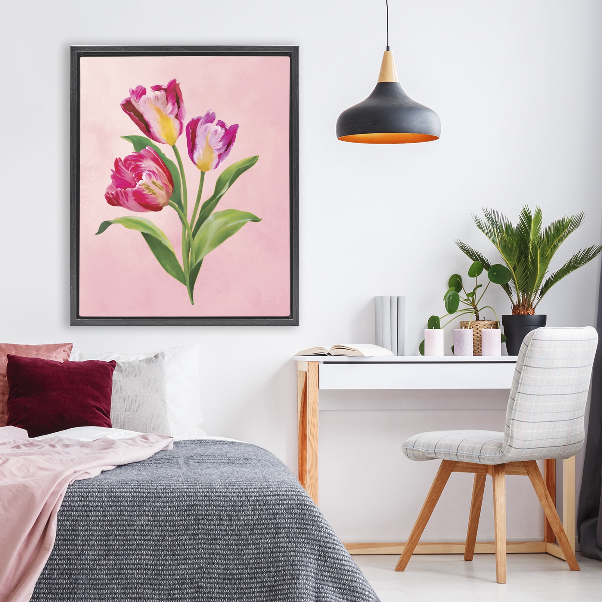 Stupell Industries Vibrant Magenta Tulips Black Framed Floater Canvas Wall Art, design by Diane Neukirch