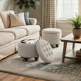 thumbnail image 3 of Hyxoo Round Ottoman, Ottoman with Storage, 20 Dia. x 17 H Inches Foot Rest Stool with Legs for Bedroom, Living Room, Decorative Home Furniture-20"D x 20"W x 17"H-Beige, 3 of 9