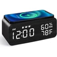 thumbnail image 2 of Leyeet Wooden Digital Alarm Clock, 10W Fast Wireless Charger Station, 3 Alarm, Bluetooth Speaker, Temperature, Humidity, Weekday/Weekend Mode, Wood LED Clock for Bedroom, Desk, Office, 2 of 7