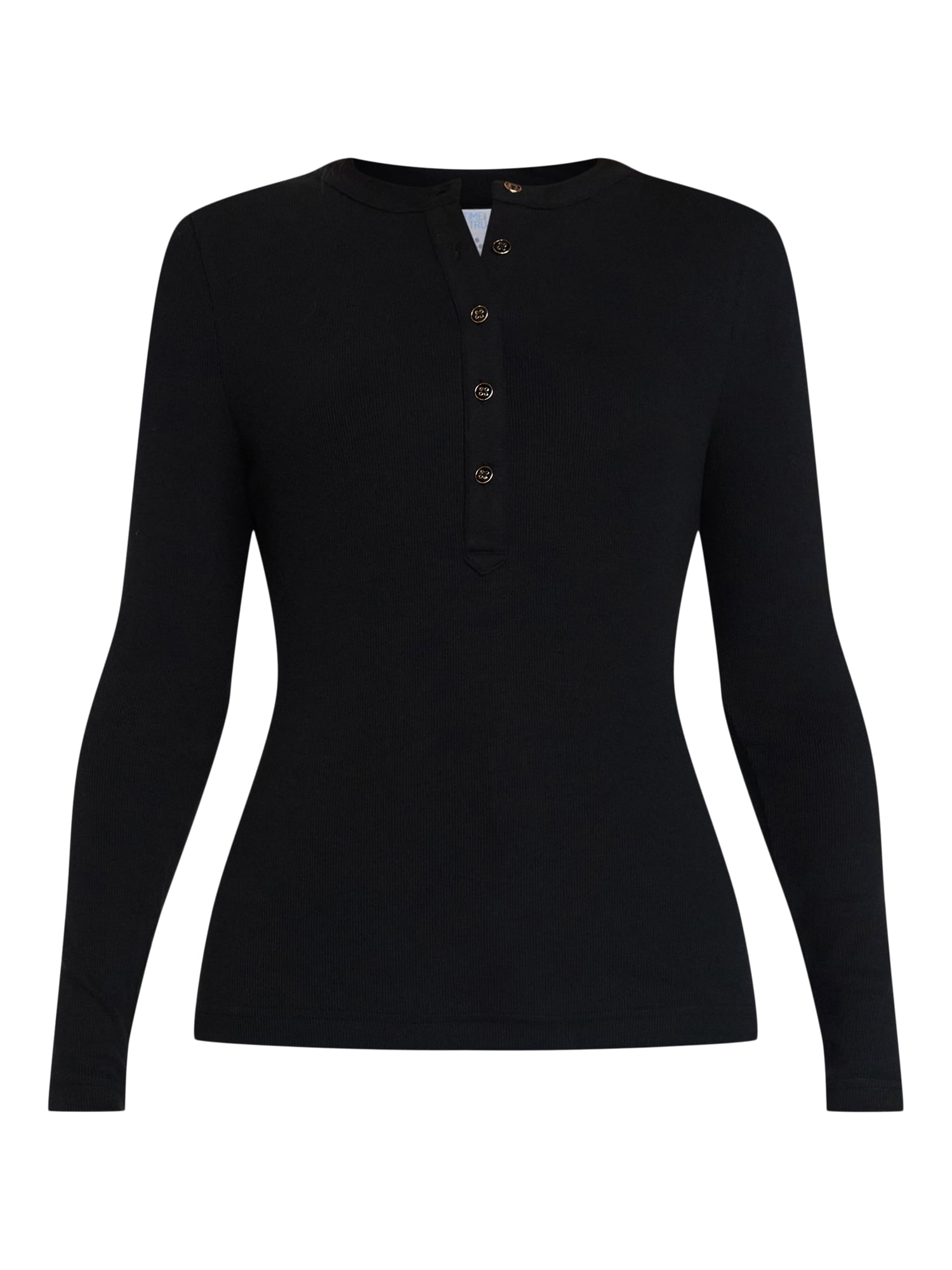 Time and Tru Women's Ribbed Henley with Long Sleeves, Sizes XS-XXXL
