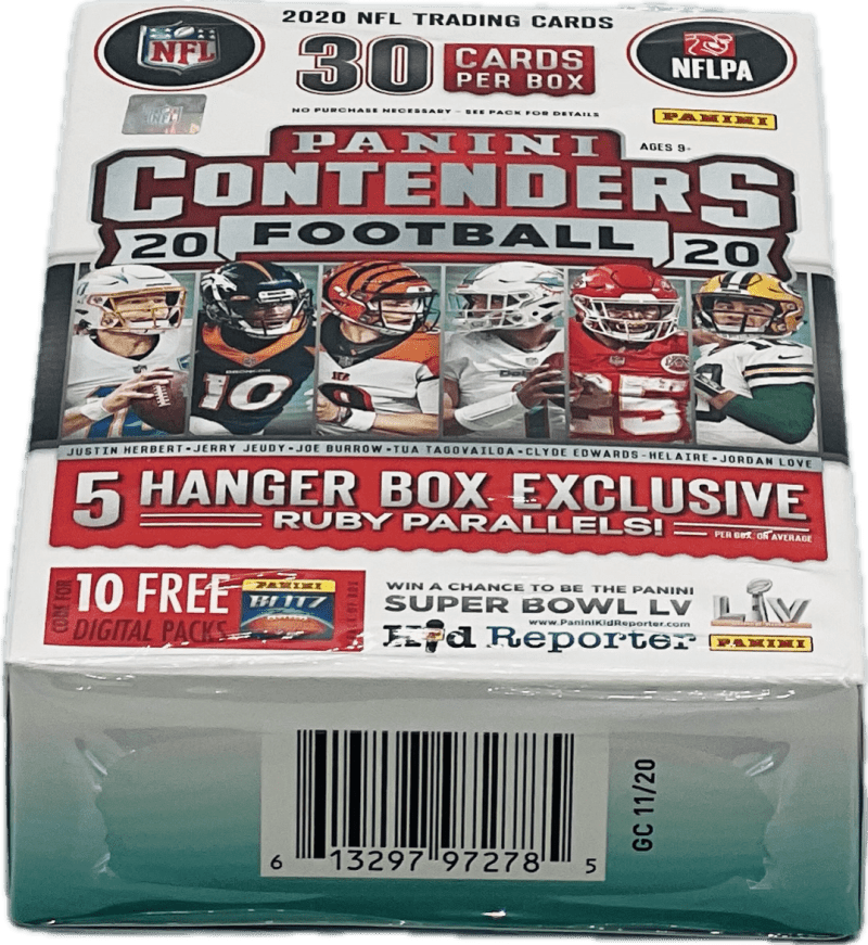 NFL Panini 2020 Contenders Football Trading Card HANGER Box (30 Cards)