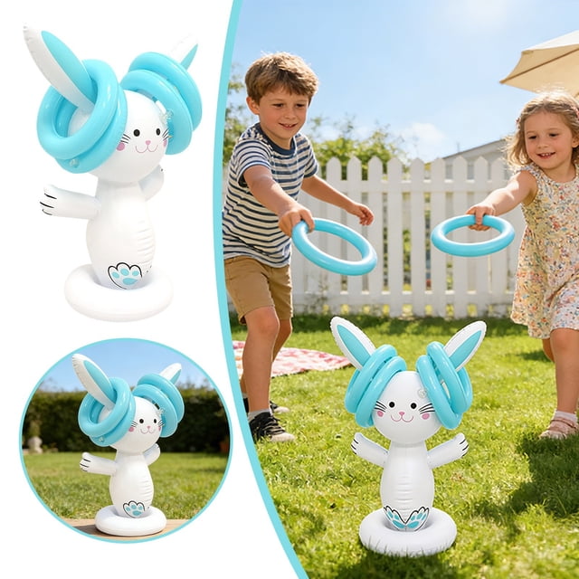 Noehoiugi Bunny Inflatable Ring Toss Game - Carnival Games For Kids With Inflatable Bunny And 4 Rings - Weighted Bottom To Keep The Rabbit Upright - Family Outdoor Games For Kids And Adults