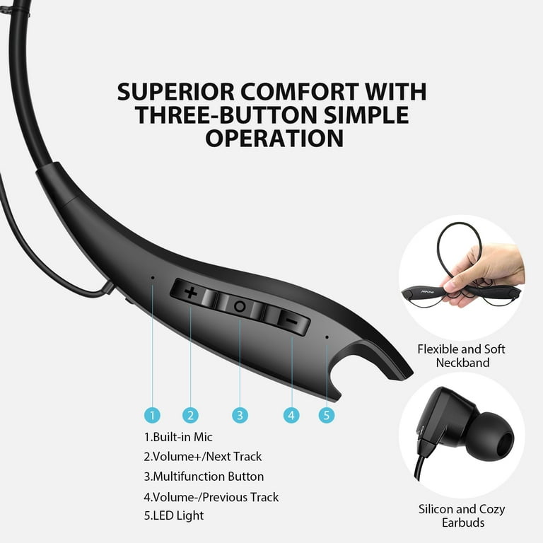 Mpow Neckband Bluetooth Headphones, Black photo 8