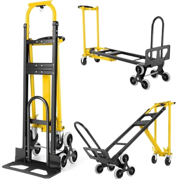 Veeboto 1000LBS Hand Truck Dolly, 3-in-1 Heavy Duty Industrial Convertible Upright/Incline/Platform Form, Folding Climbable stairs Cart for Home, Office, Warehouse Yellow