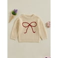 thumbnail image 2 of Suealasg Baby Girl Knit Sweater Long Sleeve Bowknot Embroidery Chunky Pullover Sweater 6M 1T 2T 3T Toddler Girl Fall Winter Warm Sweater Top, 2 of 7