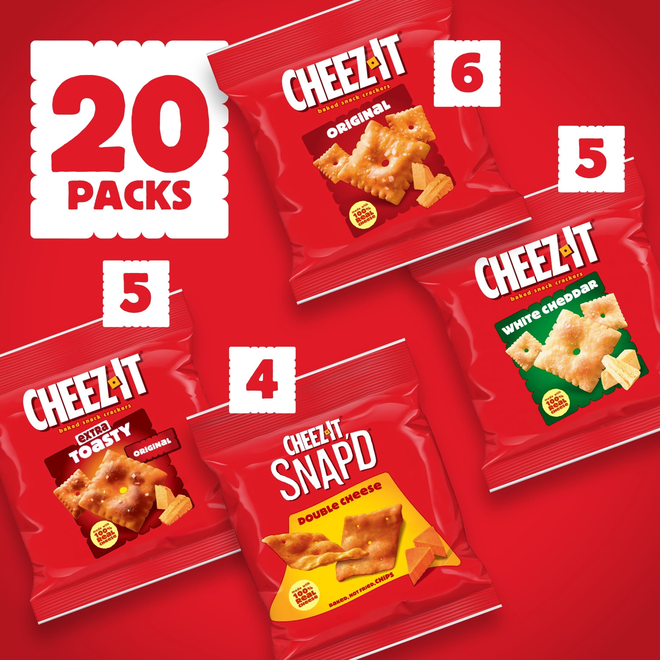 (4 pack) Cheez-It Variety Pack Cheese Crackers, Baked Snack Crackers, 20 Count
