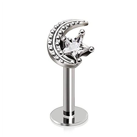 Body Accentz 316L Stainless Steel Moon and Star Labret