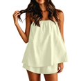 thumbnail image 2 of EliteGoogv Two Piece Sets For Women Sleeveless Bandeau Top Elastic Waist Shorts Polka Dot Print Loose Fit Summer Vacation Outfits Womens Shorts Sets Light Green, 2 of 5
