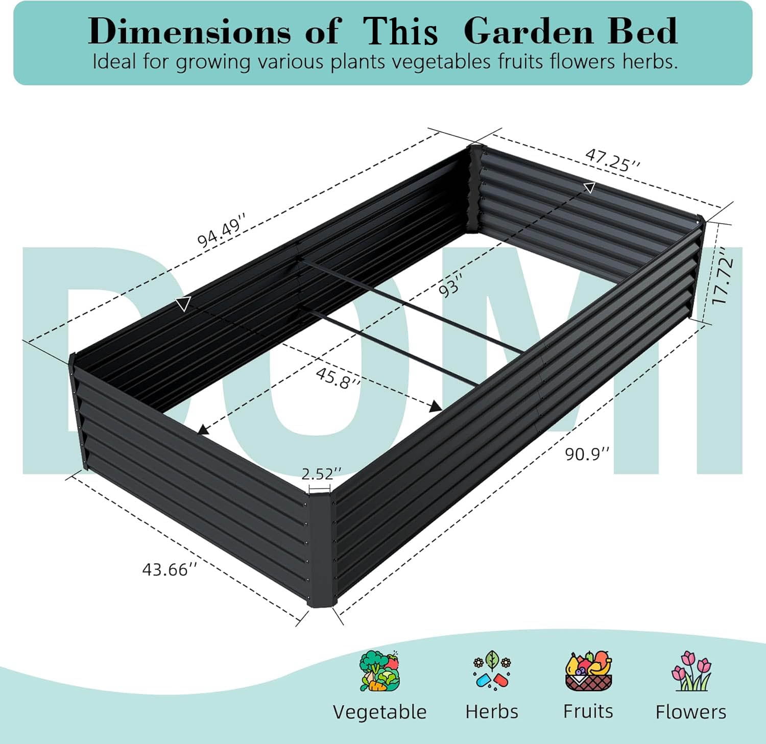 AsterOutdoor Galvanized Raised Garden Bed, Large Outdoor Metal Planter Box for Vegetables, Fruits & Flowers, Dark Grey 8x4x1.5 Ft