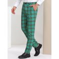 thumbnail image 2 of Pantalones a cuadros para hombre, informales, de corte regular, con frente plano, elásticos, a cuadros Verde amarillo S, 2 of 6
