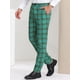 thumbnail image 2 of Pantalones a cuadros para hombre, informales, de corte regular, con frente plano, elásticos, a cuadros Verde amarillo S, 2 of 6