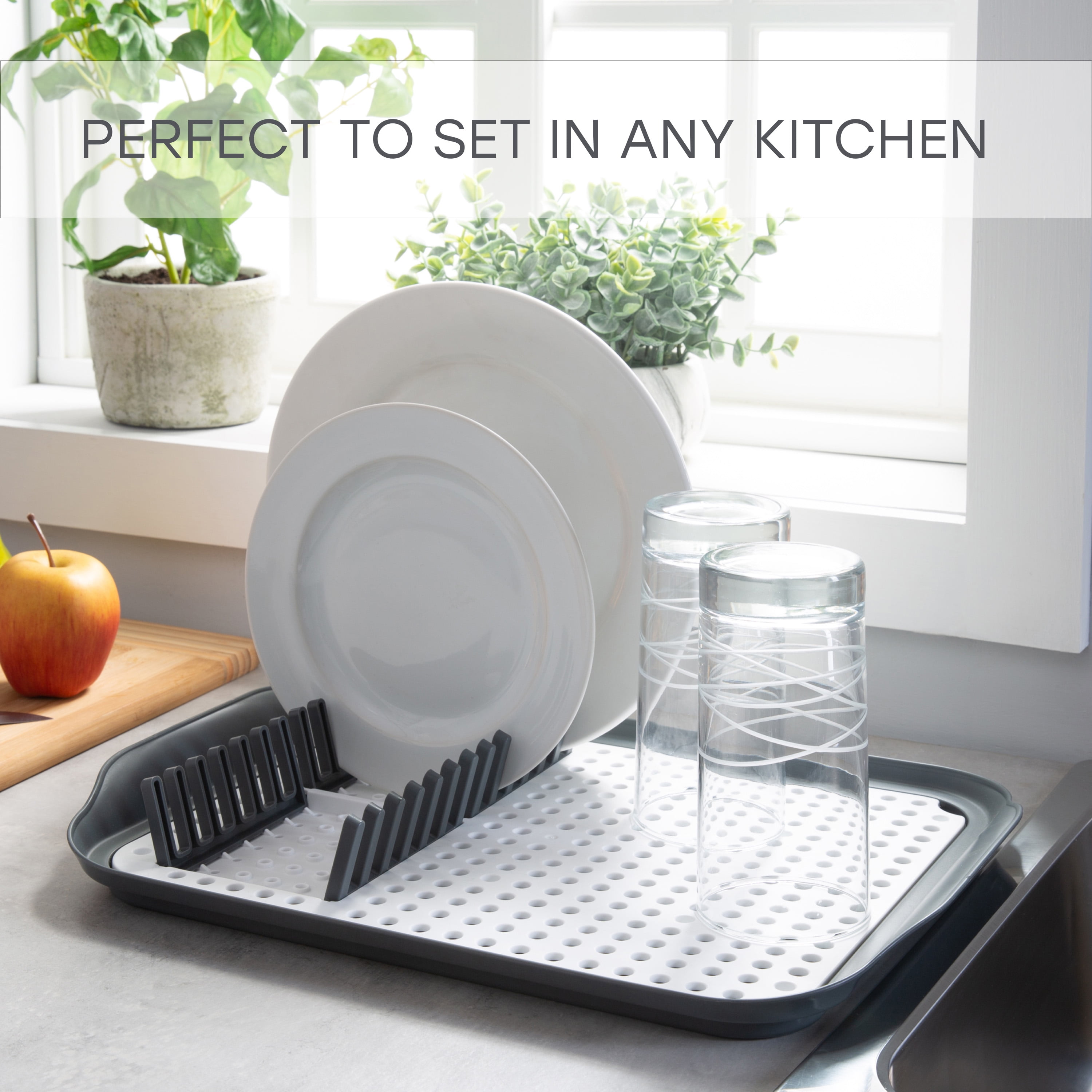 Kitchen Details 2 Tone Self Draining Dish Rack 16" L, Gray