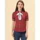 thumbnail image 4 of Allegra K Camiseta De Manga Corta Con Cuello Peter Pan Y Lunares Para Mujer borgo?a XS, 4 of 4