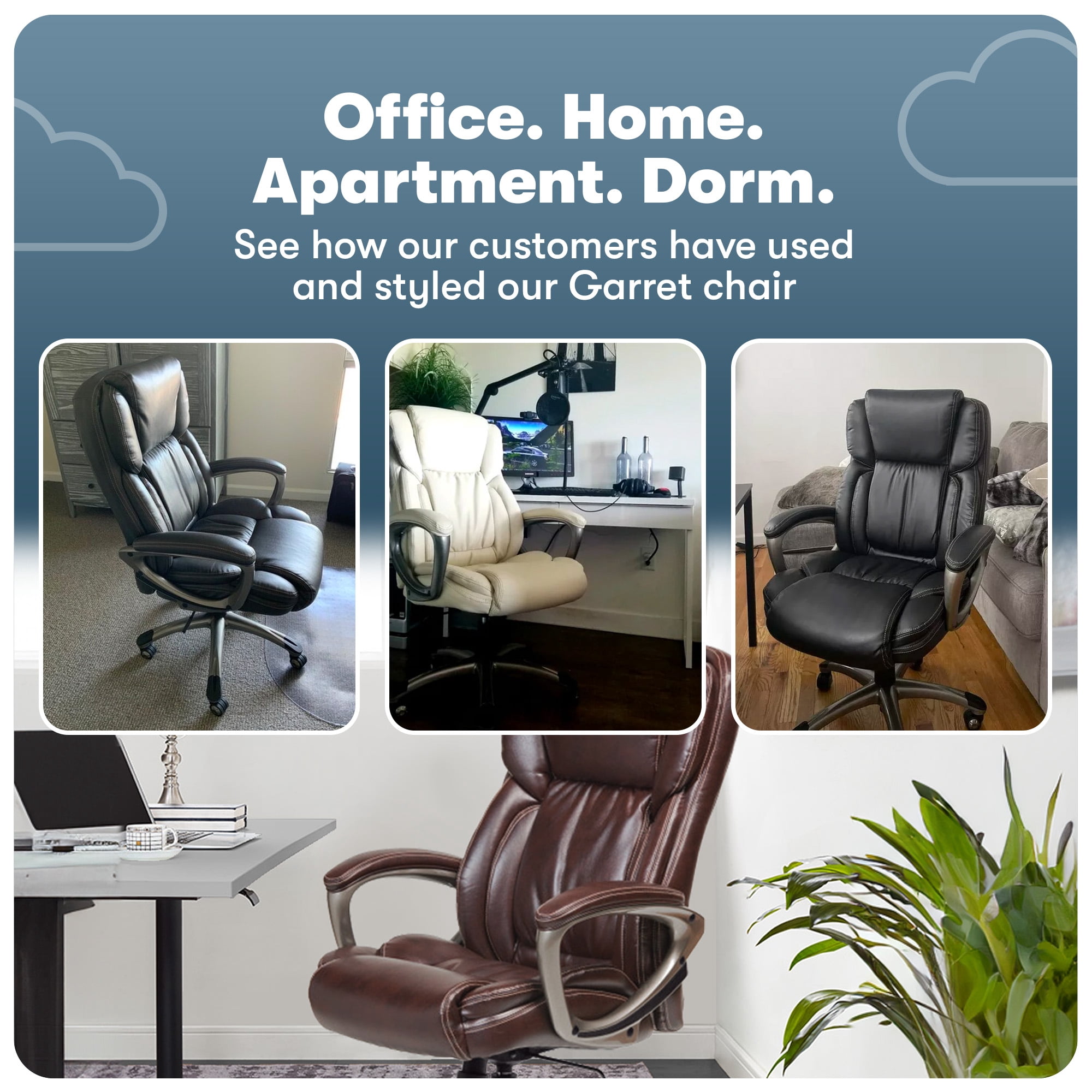 Serta Garret Executive Office Chair, Ergonomic Mid-Back with Lumbar Support, Bonded Leather, Cognac
