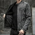 thumbnail image 6 of XMMSWDLA Sales Clearance Blousse for Men Autumn Spring And Autumn Solid Color Zipper Faux Leather Jacket, 6 of 8