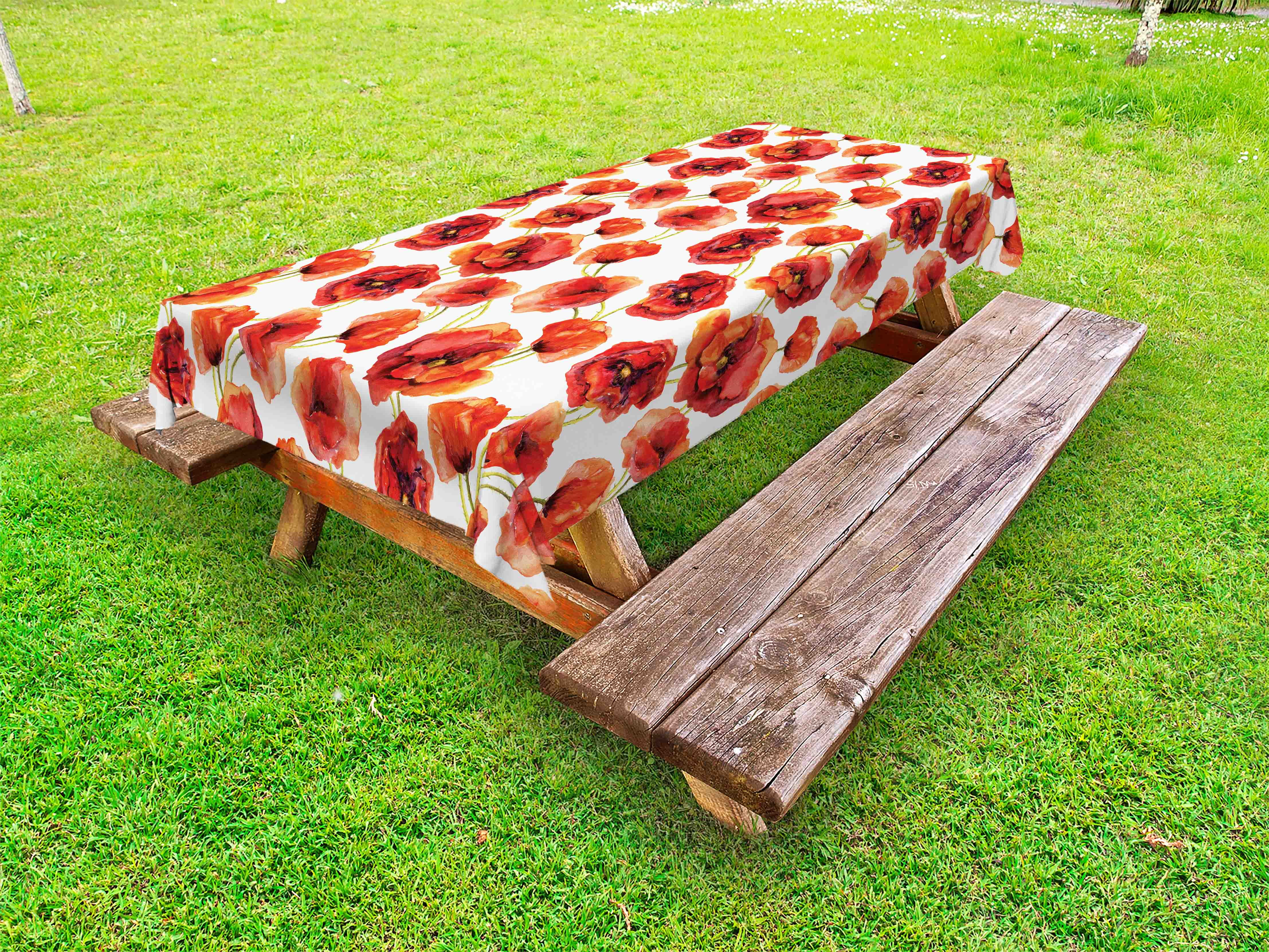 Flower Outdoor Tablecloth, Floral Pattern with Poppies Fabric Design Style Artwork Grassland