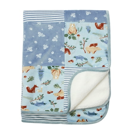 Modern Moments by Gerber Baby & Toddler Boy Patchwork Blanket with Sherpa, Blue Bears