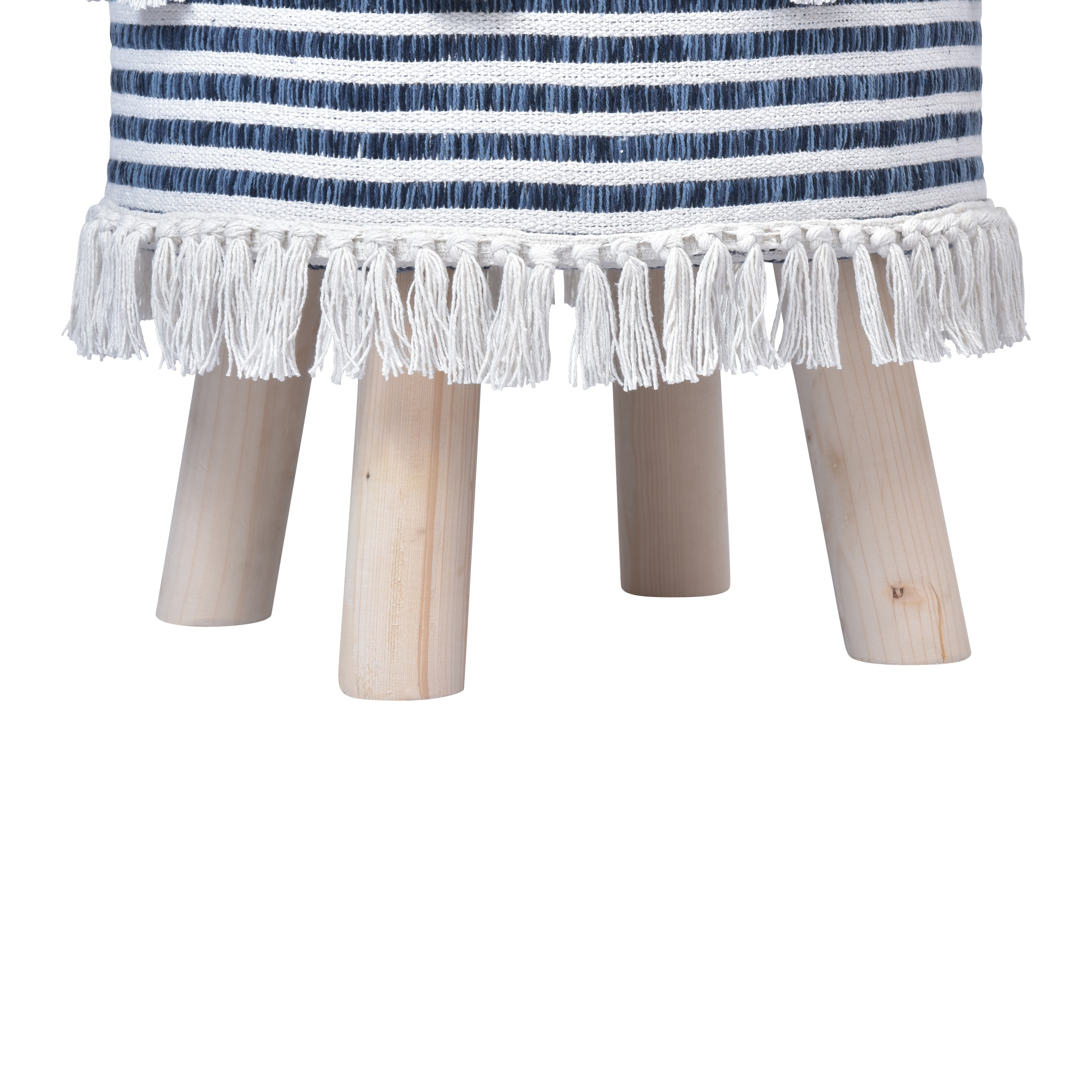 Ox Bay Alder Handmade Blue/White Striped Organic Cotton Stool, 16" x 16"