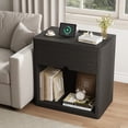 thumbnail image 6 of IDEALSOUL Nightstand Set of 2, Nightstand with Charging Station, 24inch Bedside Table with Curved Top Corners, Crescent Shaped Buckle, Wooden End Table for Bedroom Living Room (2pcs, Black), 6 of 14