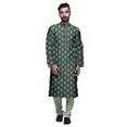 thumbnail image 1 of Atasi Button Placket Satin Slub Printed Mens Kurta With Churidar Kurta, 1 of 1