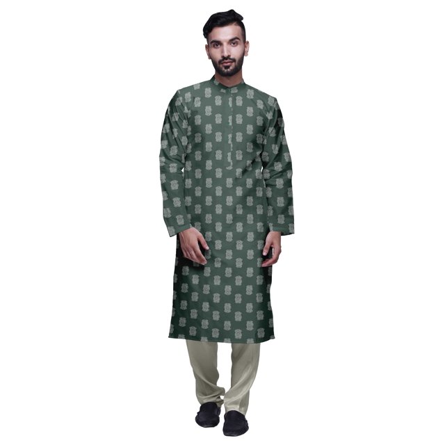 Atasi Kurta Décontractée à Col Chinois Imprimé avec Churidar pour Hommes