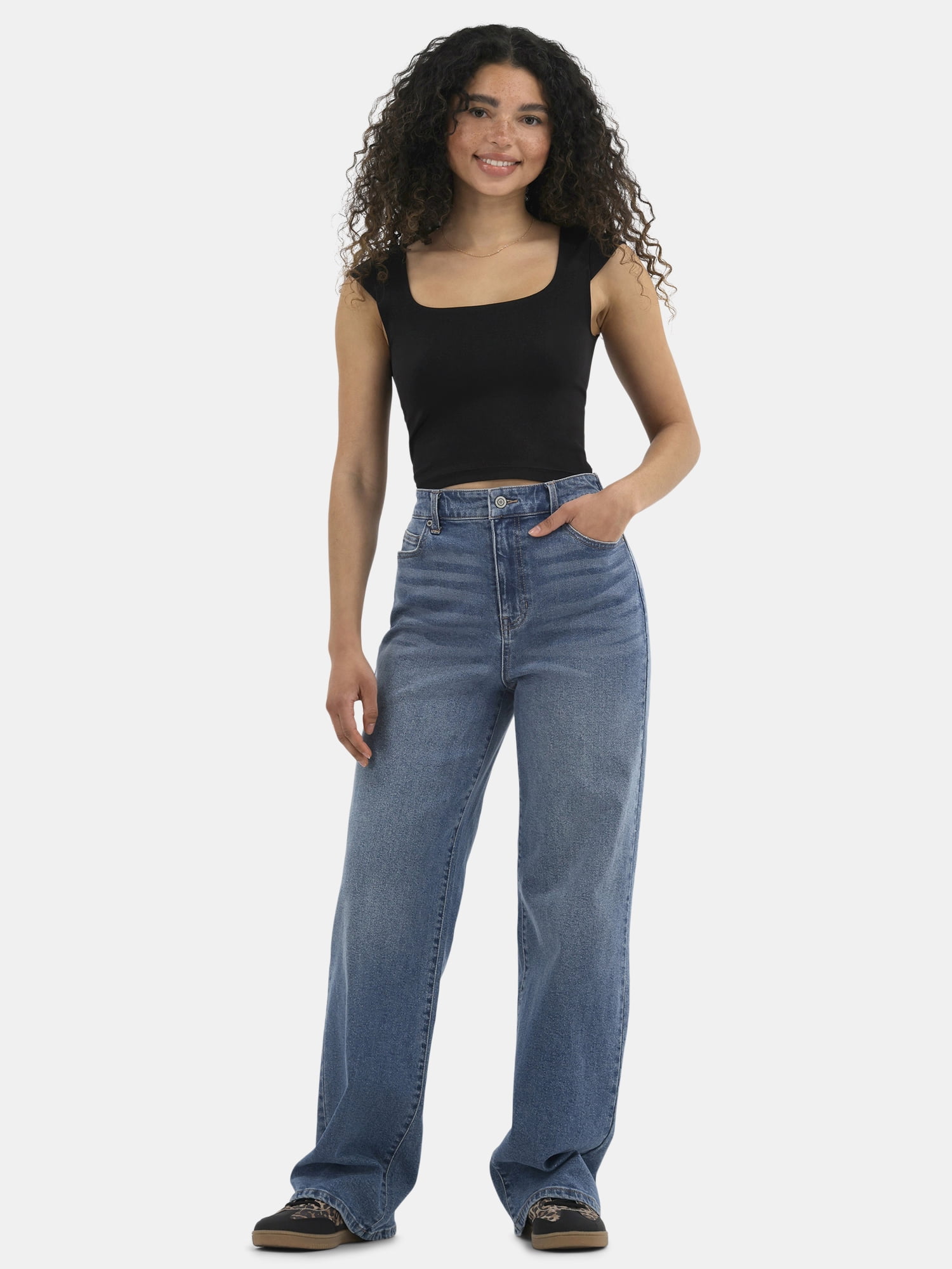 No Boundaries High Rise Baggy Wide Leg Jeans, 30'' Inseam
