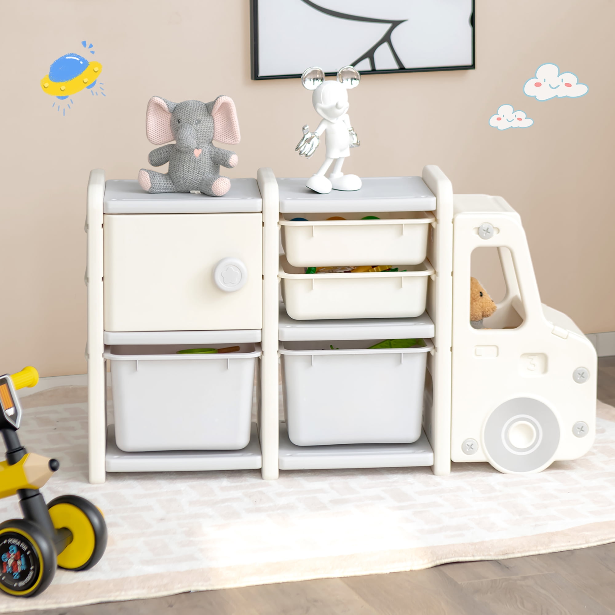 Costway Kids Toy Storage Organizer Toddler Playroom Furniture w/ Plastic  Bins Cabinet TP10009GR - The Home Depot
