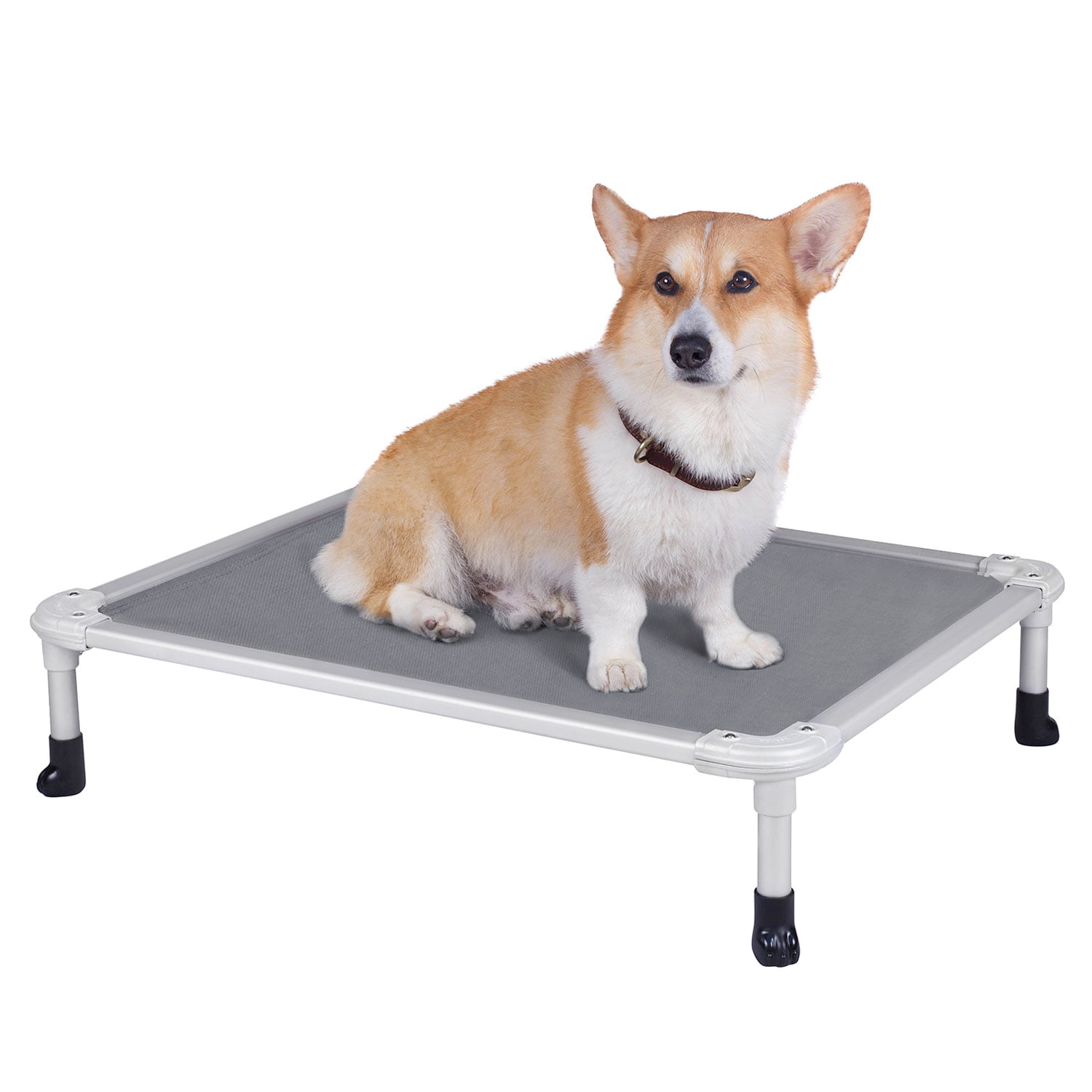 Cooling Raised Pet Cot Silver Aluminum Frame and Durable Textilene Mesh Fabric Unique Designed No-Slip Feet for Indoor or Outdoor Use Veehoo Chew Proof Elevated Dog Bed 