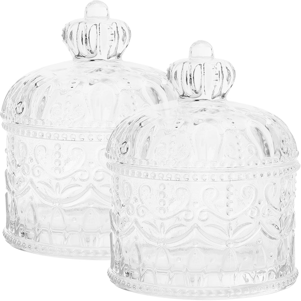 2Pcs Glass Candy Jar Desktop Dried Fruit Container Glass Jar with Lid