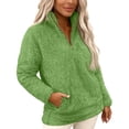 thumbnail image 4 of laqbezok Womens Half Zip Fuzzy Fleece Sherpa Pullover, Long Sleeve Oversized Sweatshirt, Quarter Zip Crew Neck Sweatshirts Tops, Teen Adults Fall Witer Clothes, Green S, 4 of 4