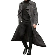 POROPL Dark Gray Trench Coat Men Winter Solid Color Warm Lapel Coat Business Long Coat Size M