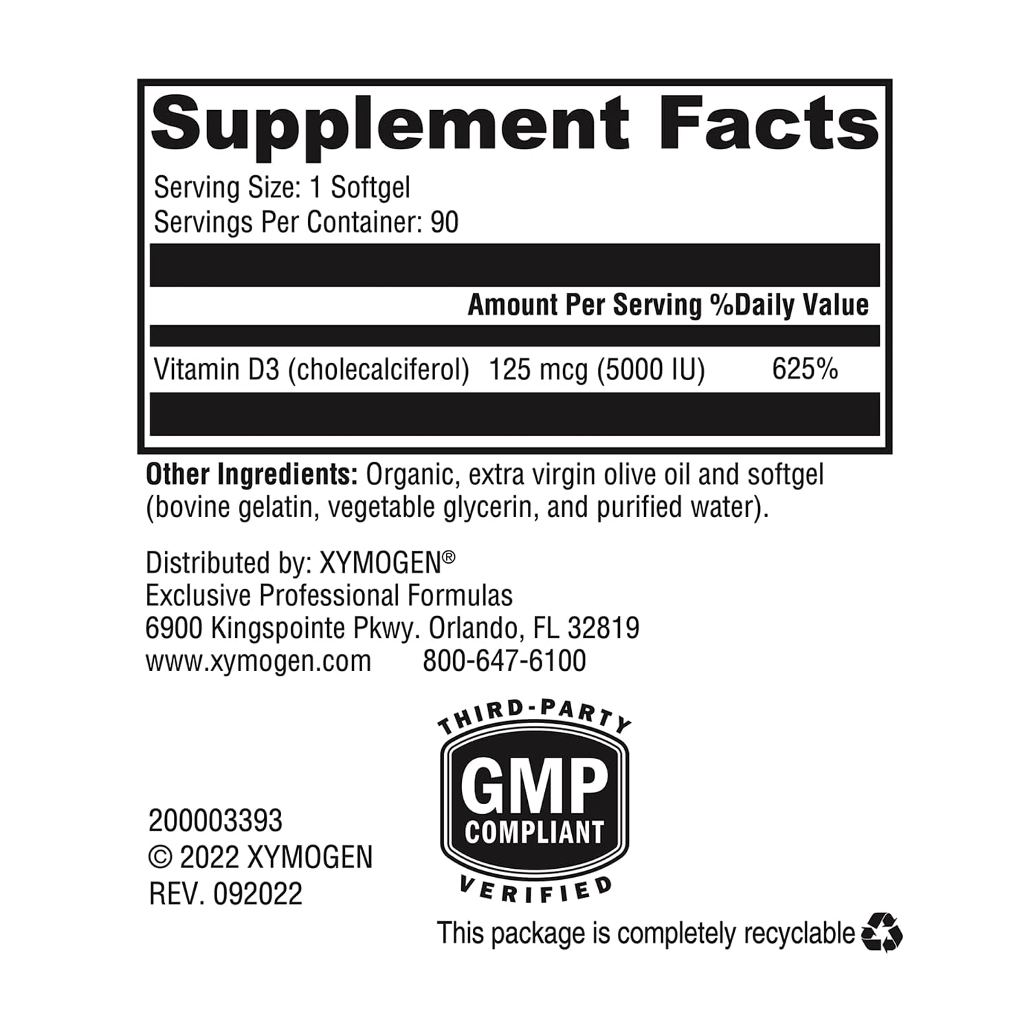XYMOGEN D3 5000 - Bioavailable Vitamin D3 5000 IU (125 mcg) - High Strength Vitamin D Supplement for Immune Bone & Heart Health Support - 90 Softgels
