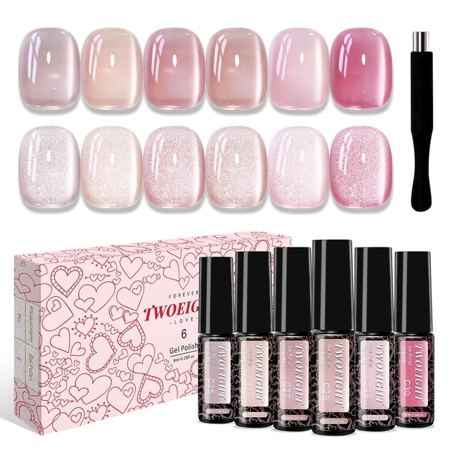 Set de esmaltes de uñas TWOEIGHT Nude Glitter Cat Eye Gel, 6 unidades, 8 ml