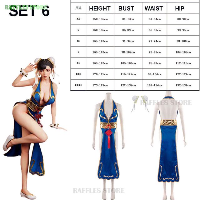 Vestido de Cosplay Chunli Chun Li, traje de juego de rol SF 6, traje Qipao azul, conjunto completo, traje de Kungfu, vestido de fantasía de Halloween, traje de fiesta