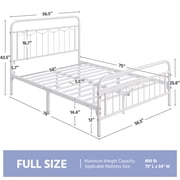Yaheetech Metal Platform Bed Frame with Headboard and Footboard, Full Size, White