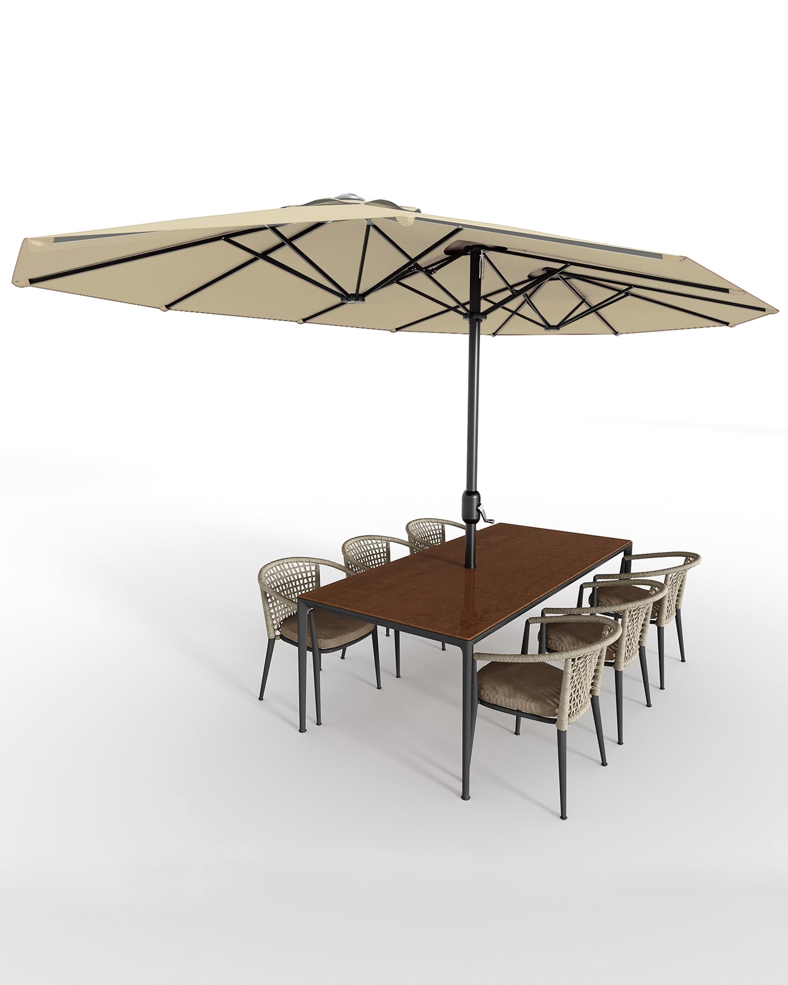 WildBreak Triple Size Large Patio Umbrella, with Crank Handle, Double-Sided, 13' x 6.5', Beige